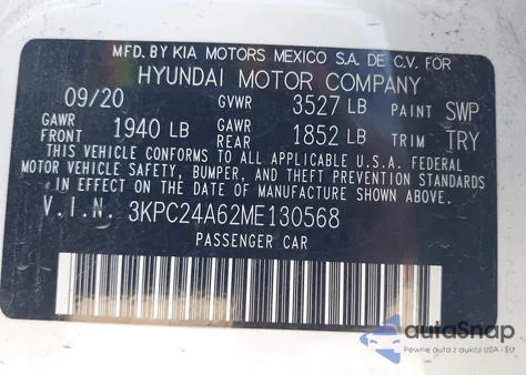 2021 Hyundai Accent Se from USA, damaged, VIN 3KPC24A62ME130568